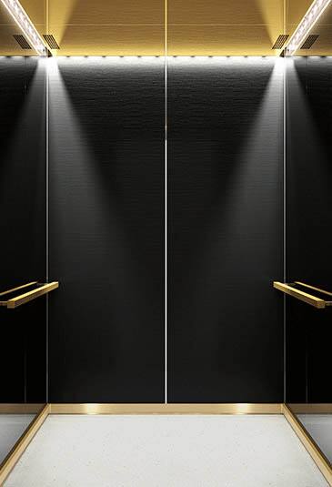 KONE MiniSpace ™ elevator with Cool Vintage style black and gold interior 